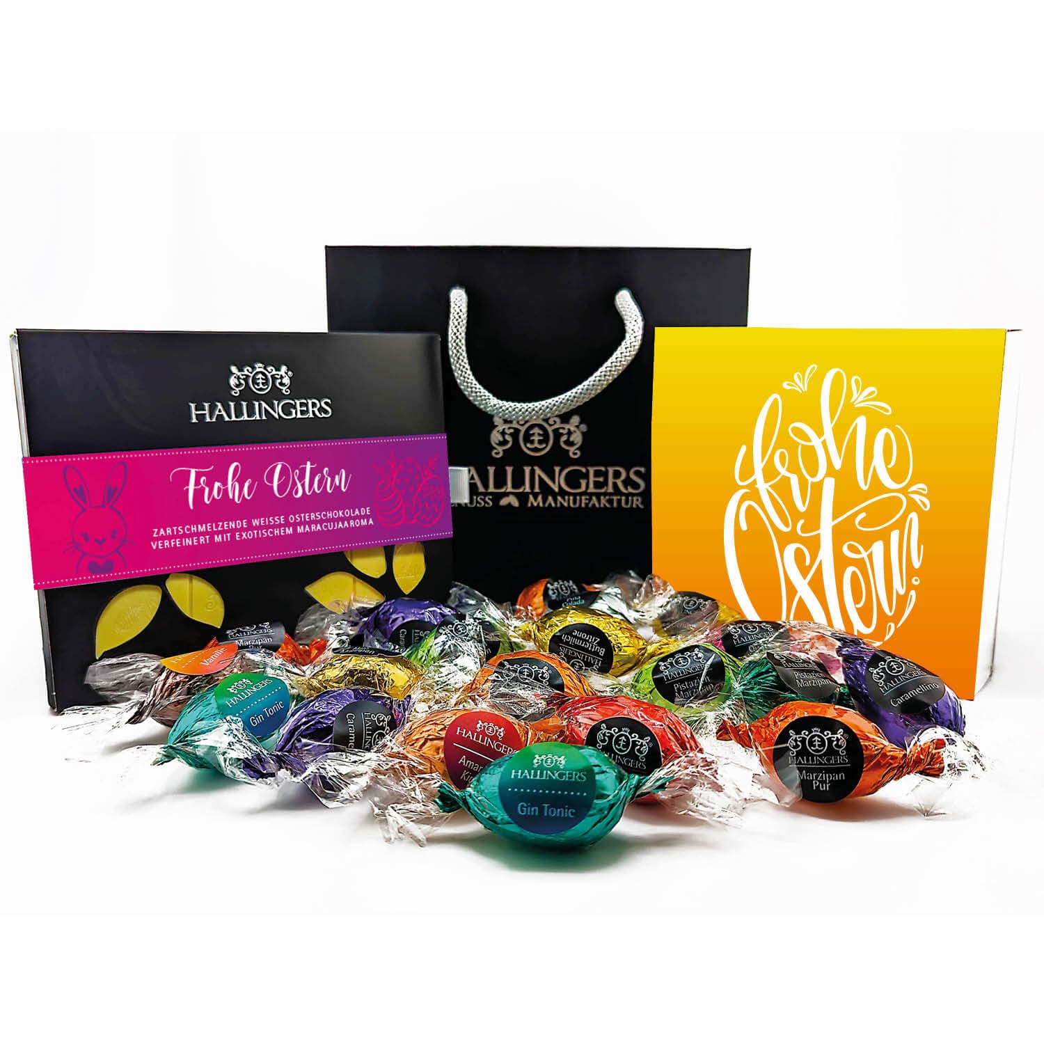 Geschenkkorb Geschenkset Ostern – Feinkost Mix mit 1 Schokolade 9 Trüffel & 20 Pralinen Ostereier, in edler Geschenktasche, Osterkörbchen Geschenk,"Ea