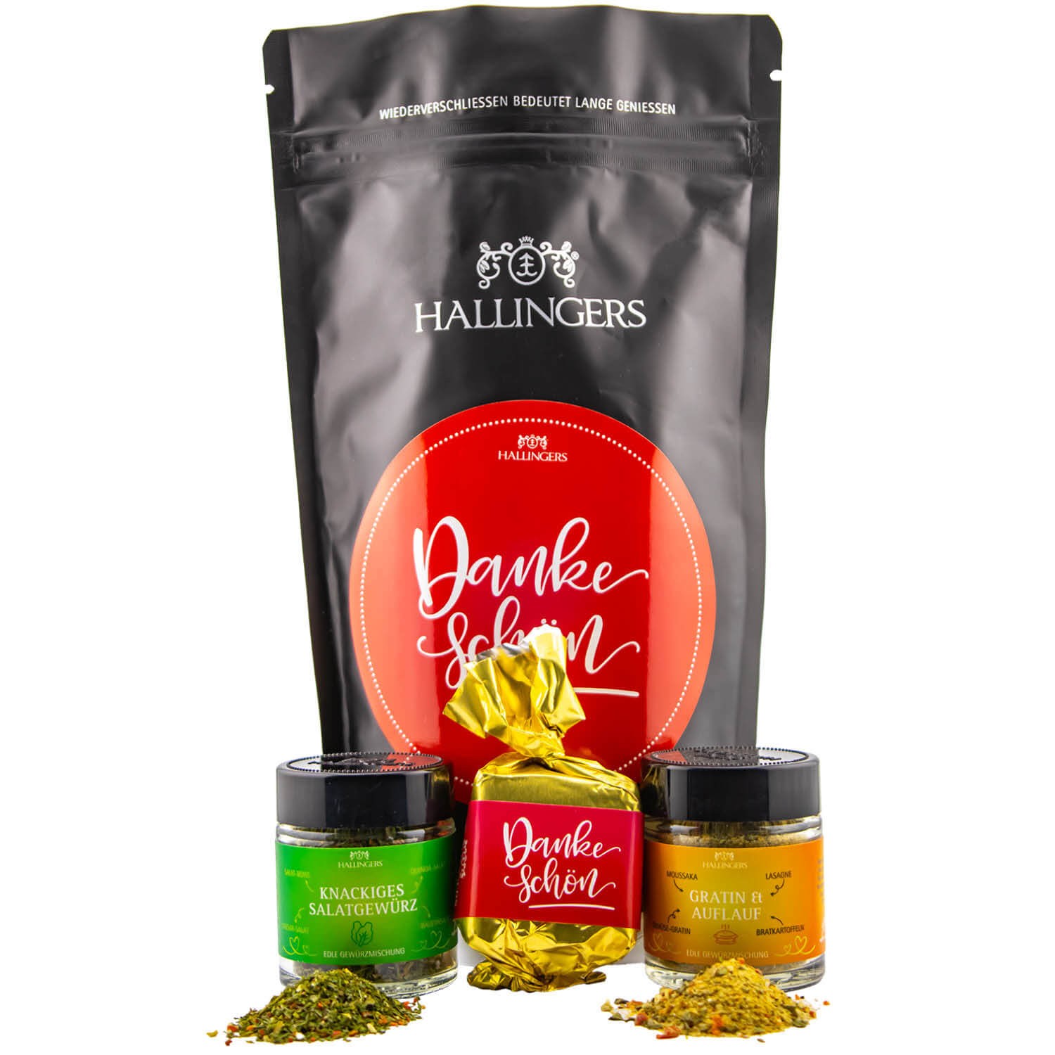 Geschenkkorb Geschenkset – Feinkost Mix, Bedanken Wundertüte Nougat Busserl Salat Gewürz & Gratin Gewürz zum Danke sagen (51g) - Dankeschön