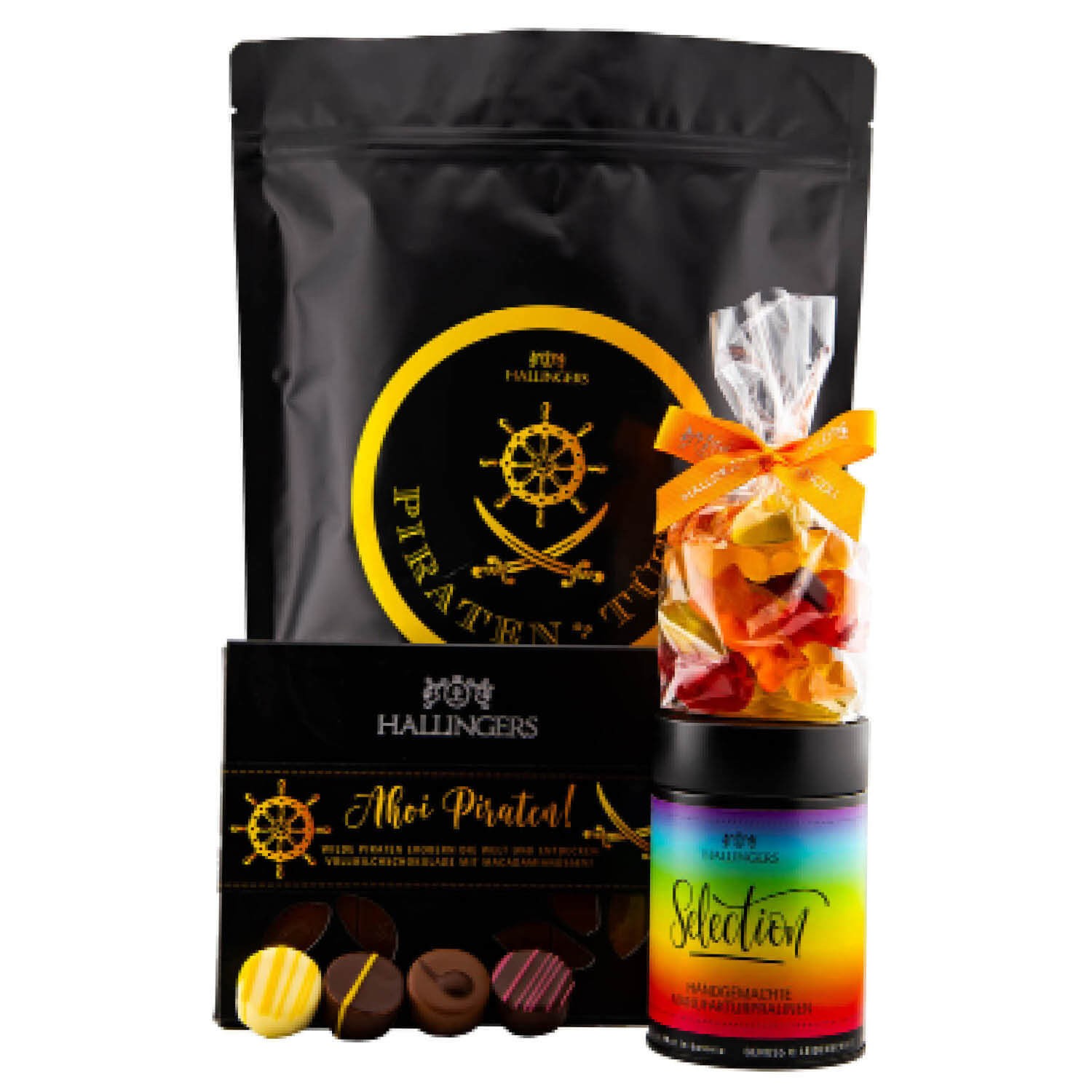 Geschenkkorb Geschenkset – Feinkost Mix, Jungs & Kinder Wundertüte XXL Pralinen, Tafel Schokolade & Fruchtsaftbärchen (340g) - Piraten Tüte XXL