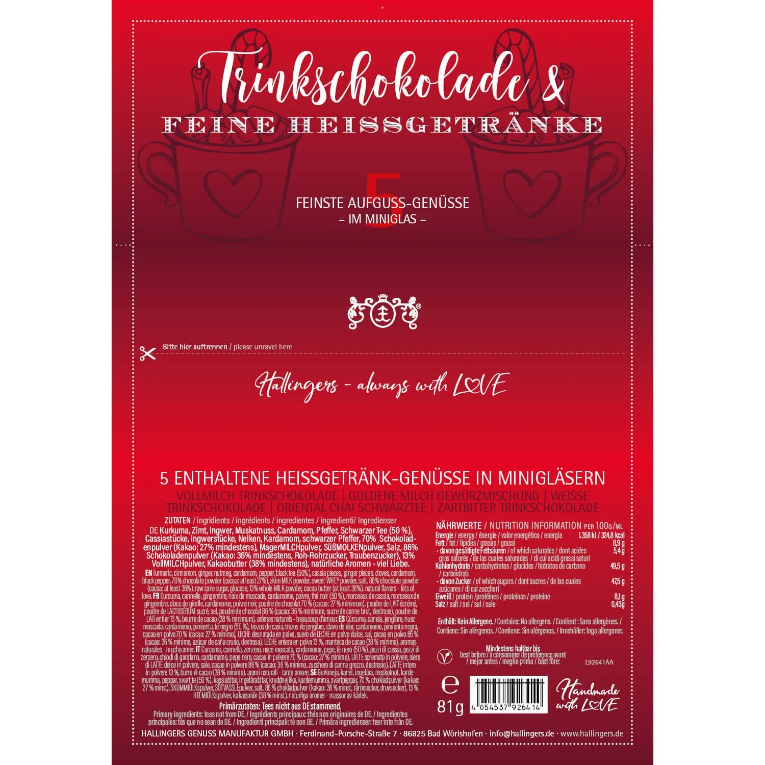 Trinkschokolade & feine Heißgetränke (5 Trinkpulver im Glas)