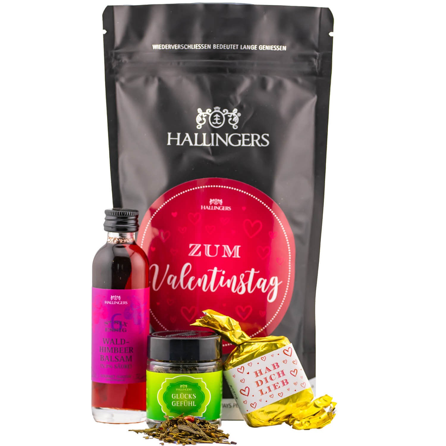 Premium Geschenkkorb Geschenkset zum Valentinstag – Feinkost Mix, Wundertüte "Zum Valentinstag PINK" mit Himbeerbalsam Tee Nougat Busserl als Geschenk