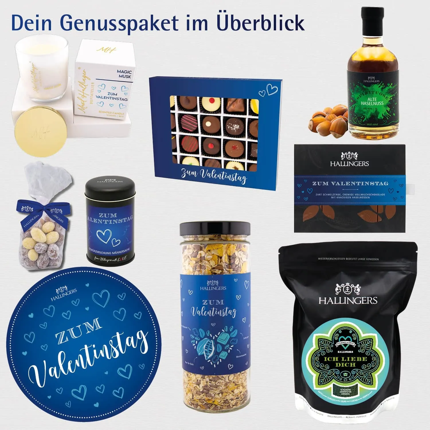 Zum Valentinstag blue (Geschenkkorb)