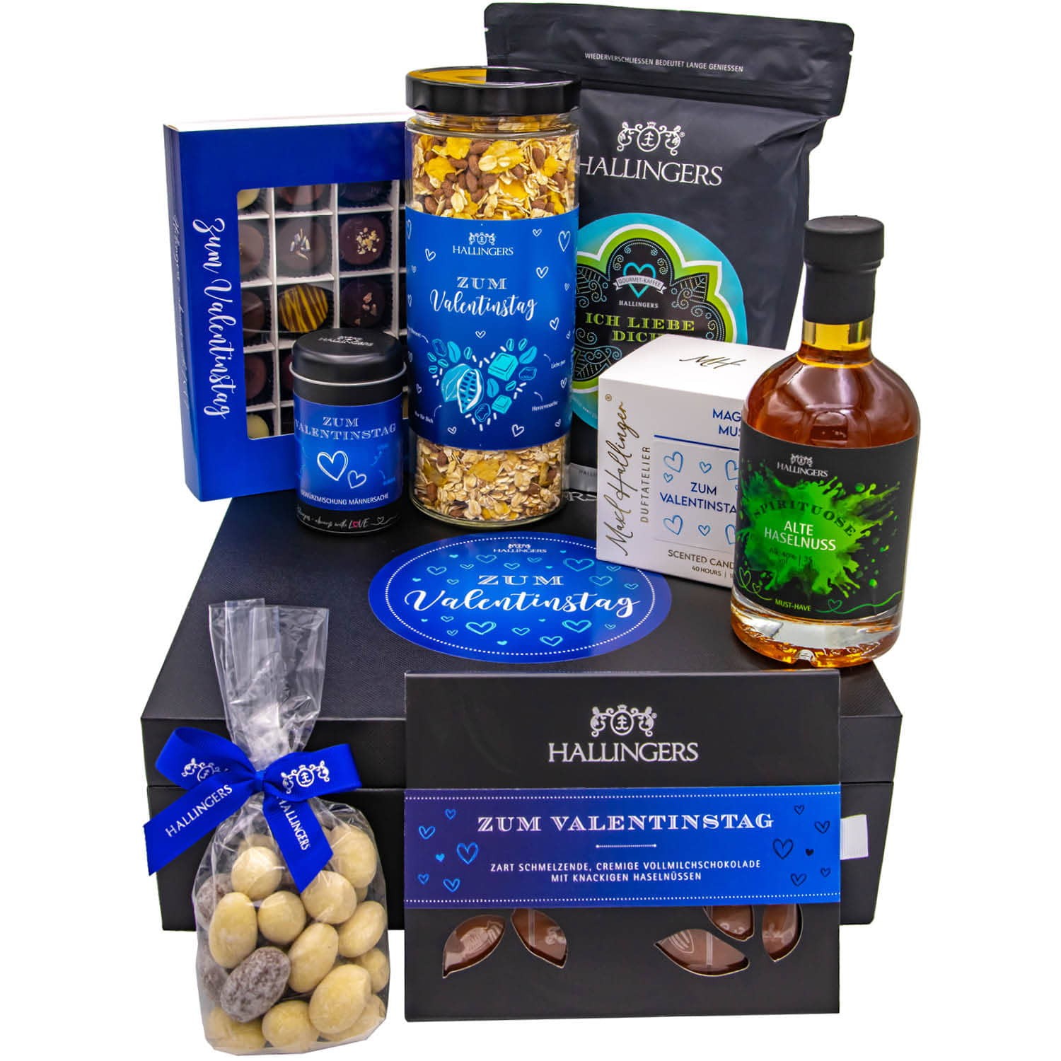 Gourmet Geschenk-Set in edler Box als Geschenkkorb zum Valentinstag (2040g) - Zum Valentinstag blue