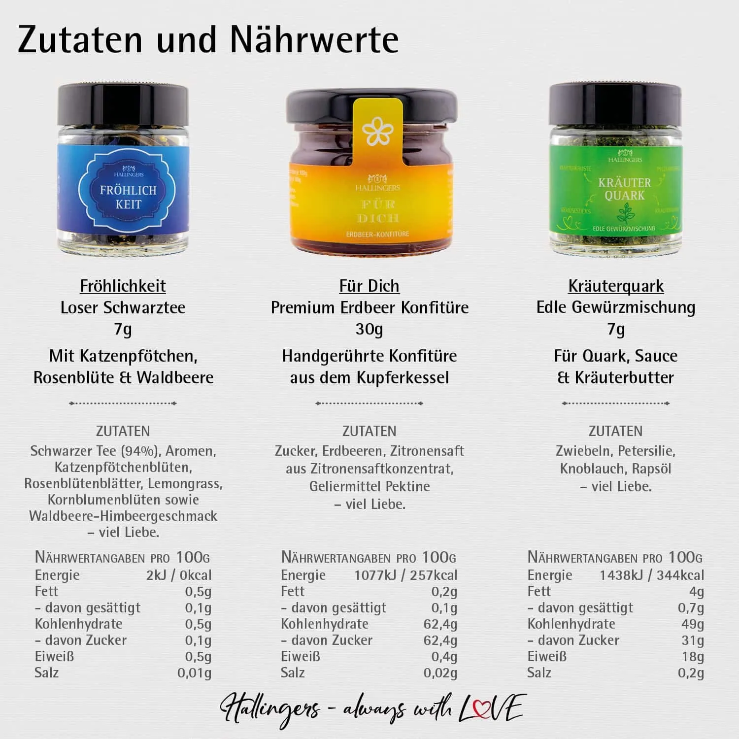 Statt Blumen (veganes Mitbringsel Tee, Konfitüre & Gewürz) - Feinkost-Set, 3x Miniglas Geschenkdose