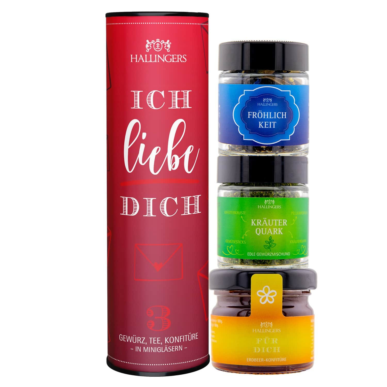 Geschenkkorb Geschenkset – Feinkost Mix, 3-teiliges Set mit Tee, Konfitüre und Gewürz – Feinkost Genuss-Set als Geschenkidee, Gourmet Geschenk vegan (