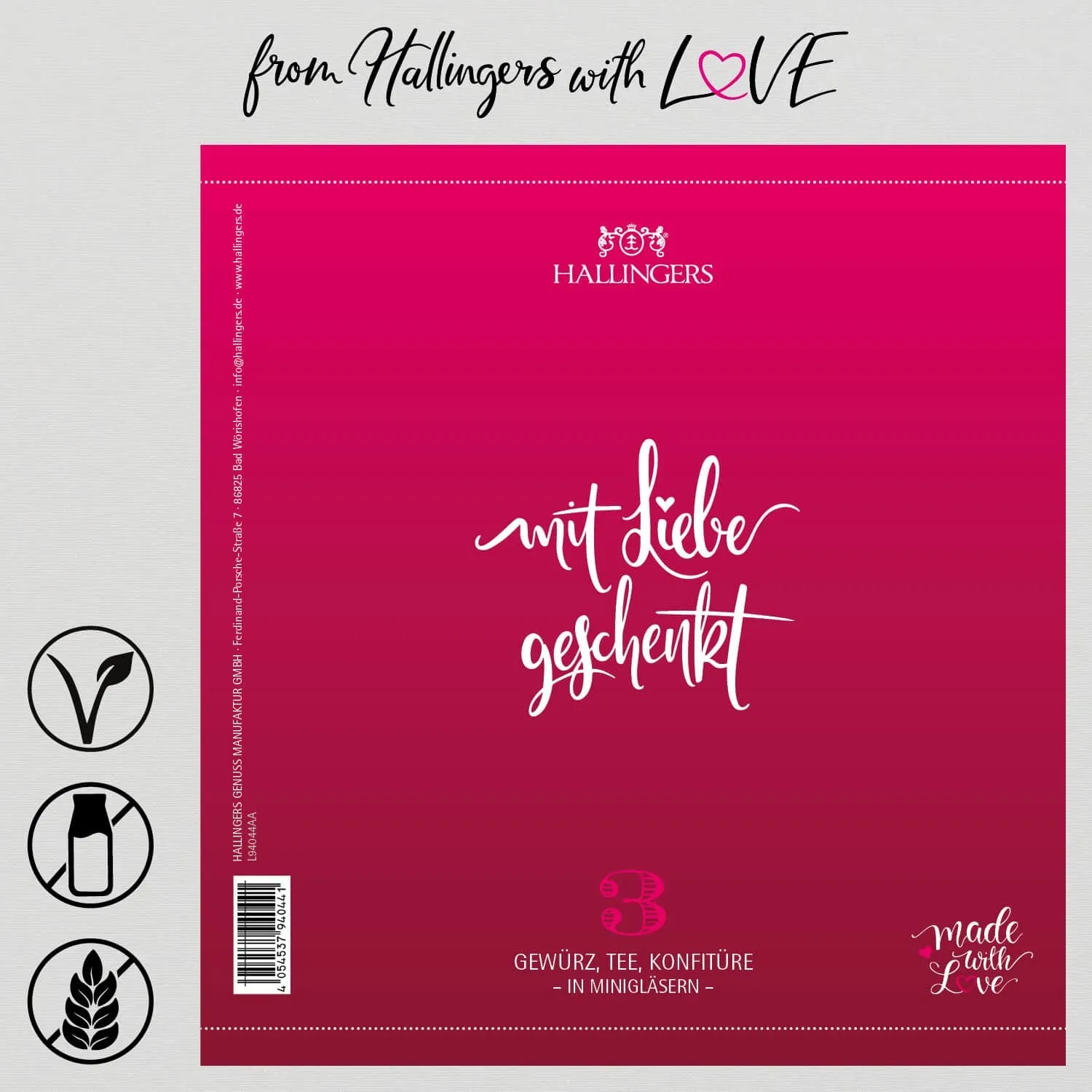 Mit Liebe geschenkt (3er Gewürz, Tee, Konfitüre)