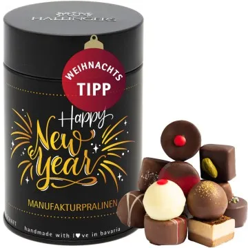 Happy New Year (Premiumdose) - Manufaktur Pralinen Geschenk handmade ohne Alkohol aus Edelkakao Schokolade (150g)