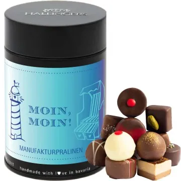 Moin Moin (Premiumdose) - Manufaktur Pralinen Geschenk handmade ohne Alkohol aus Edelkakao Schokolade (150g)