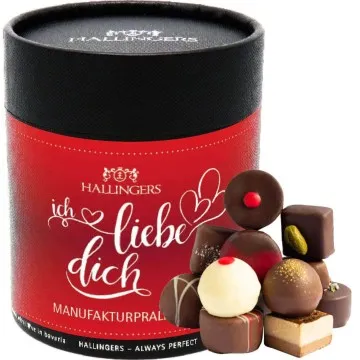 Ich liebe Dich XXL (Naschdose) - Valentinstag Manufaktur Pralinen Geschenk handmade ohne Alkohol aus Edelkakao Schokolade (500g)