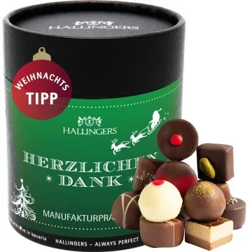 Herzlichen Dank - Christmas XXL (Naschdose) - Manufaktur Pralinen Geschenk handmade ohne Alkohol aus Edelkakao Schokolade (500g)