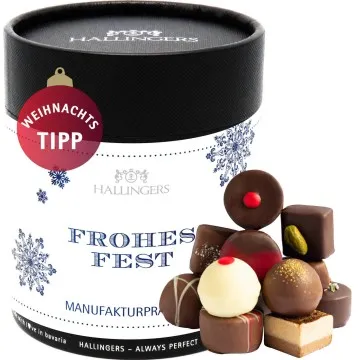 Frohes Weihnachtsfest XXL (Naschdose) - Manufaktur Pralinen Geschenk handmade ohne Alkohol aus Edelkakao Schokolade (500g)