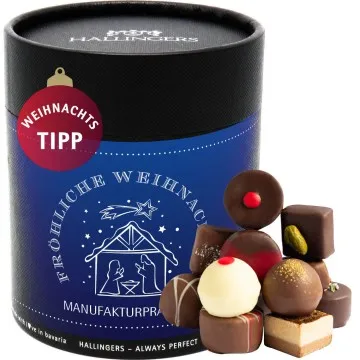 Fröhliche Weihnachten (Naschdose) - Weihnachten Manufaktur Pralinen Geschenk handmade ohne Alkohol aus Edelkakao Schokolade (500g)