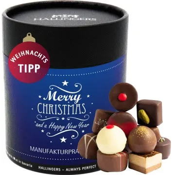 Merry Christmas & Happy New Year (Naschdose) - Weihnachten Manufaktur Pralinen Geschenk handmade ohne Alkohol aus Edelkakao Schokolade (500g)