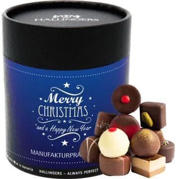 Merry Christmas & Happy New Year (Naschdose) - Weihnachten Manufaktur Pralinen Geschenk handmade ohne Alkohol aus Edelkakao Schokolade (500g)