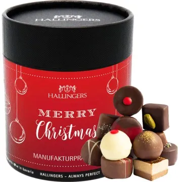 Merry Christmas (Naschdose) - Weihnachten Manufaktur Pralinen Geschenk handmade ohne Alkohol aus Edelkakao Schokolade (500g)