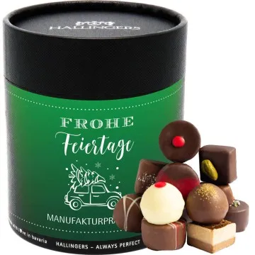 Frohe Feiertage (Naschdose) - Weihnachten Manufaktur Pralinen Geschenk handmade ohne Alkohol aus Edelkakao Schokolade (500g)