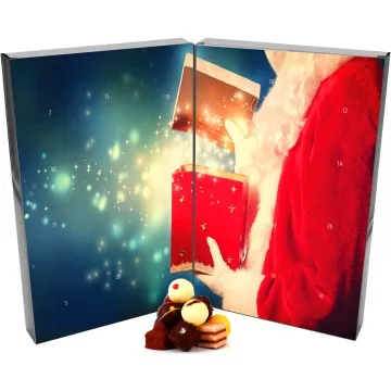 Pralinen Adventskalender handmade, teilweise mit Alkohol (300g) - Santa (Buch-Karton)