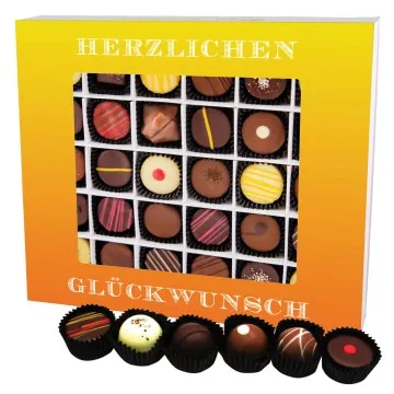 Herzlichen Glückwunsch XXL (Pralinenbox) - Manufaktur Pralinen Geschenk handmade teils mit Alkohol aus Edelkakao Schokolade (360g)