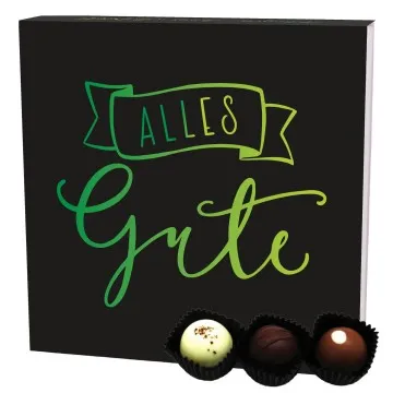 Alles Gute 9 (Pralinenbox) - Manufaktur Pralinen Geschenk handmade ohne Alkohol aus Edelkakao Schokolade (108g)