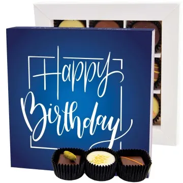 Happy Birthday blue L - Pralinen, ohne Alkohol handmade