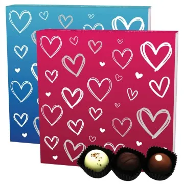 Pink&Blue Hearts 2x L (Bundle) - Valentintstag Manufaktur Pralinen Geschenk handmade teils mit Alkohol aus Edelkakao Schokolade (216g)