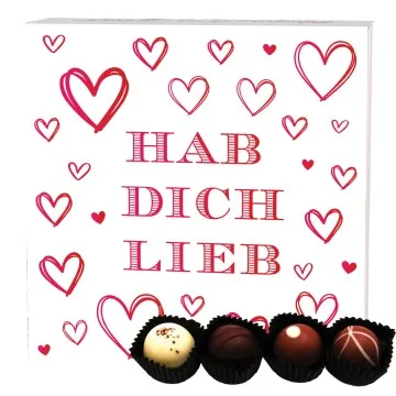 Hab Dich lieb 4 (Pralinenbox) - Manufaktur Pralinen Geschenk handmade ohne Alkohol aus Edelkakao Schokolade (48g)