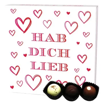 Hab Dich lieb 9 (Pralinenbox) - Manufaktur Pralinen Geschenk handmade ohne Alkohol aus Edelkakao Schokolade (108g)