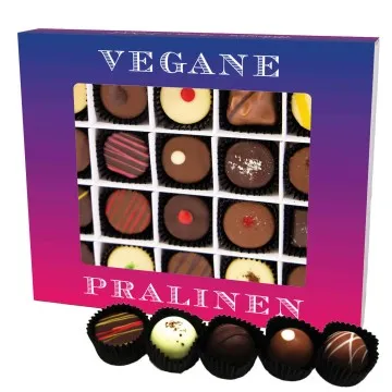 Vegane Pralinen XL (Pralinenbox) - Vegane Manufaktur Pralinen Geschenk handmade teilweise mit Alkohol aus Edelkakao Schokolade (240g)