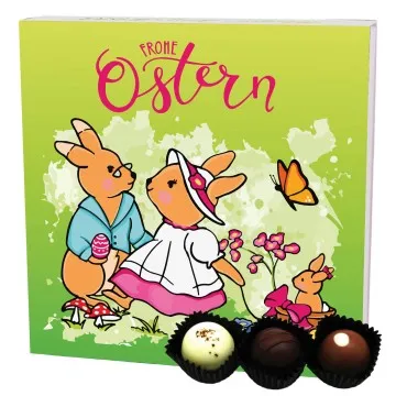 Hasenfamilie 9 (Pralinenbox) - Ostergeschenke für Osterkörbchen zu Ostern, Pralinen handmade ohne Alkohol (108g)
