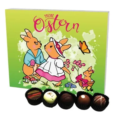 Hasenfamilie 20 (Pralinenbox) - Ostergeschenke für Osterkörbchen zu Ostern, Pralinen handmade ohne Alkohol (240g)