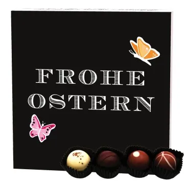 Frohe Ostern Black 4 (Pralinenbox) - Ostergeschenke für Osterkörbchen zu Ostern, Pralinen handmade ohne Alkohol (48g)