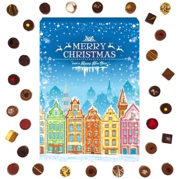 Stadtweihnacht (Advents-Karton) - Adventskalender Pralinen Geschenk handmade teils mit Alkohol aus Edelkakao Schokolade (300g)