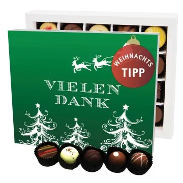 Vielen Dank Grün XL (Pralinenbox) - Manufaktur Pralinen Weihnachten Geschenk handmade ohne Alkohol aus Edelkakao Schokolade (240g)