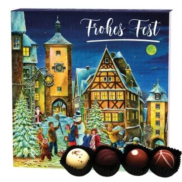 Frohes Fest Snowman Rothenburg (Pralinenbox) - Manufaktur Pralinen Weihnachten Geschenk handmade ohne Alkohol aus Edelkakao Schokolade (48g)