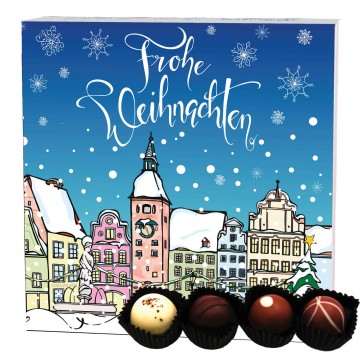4er Pralinen-Mix handgemacht, ohne Alkohol (48g) - Frohe Weihnachten, Landsberg (Pralinenbox)