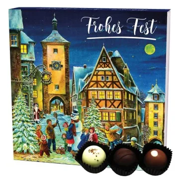 Frohes Fest Snowman Rothenburg L (Pralinenbox) - Manufaktur Pralinen Weihnachten Geschenk handmade ohne Alkohol aus Edelkakao Schokolade (108g)