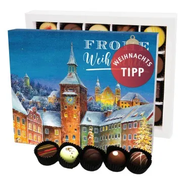 Frohe Weihnachten LL XL (Pralinenbox) - Manufaktur Pralinen Weihnachten Geschenk handmade ohne Alkohol aus Edelkakao Schokolade (240g)