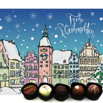 20 Manufaktur-Pralinen handgemacht, ohne Alkohol (240g) - Frohe Weihnachten, Landsberg (Pralinenbox)