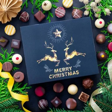 Merry Christmas Goldene Elche XL (Pralinen Mix, ohne Alkohol)