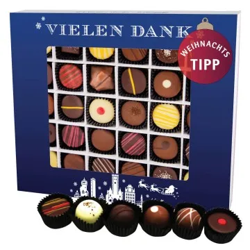 Vielen Dank Blau XXL (Pralinenbox) - Manufaktur Pralinen Weihnachten Geschenk handmade teils mit Alkohol aus Edelkakao Schokolade (360g)