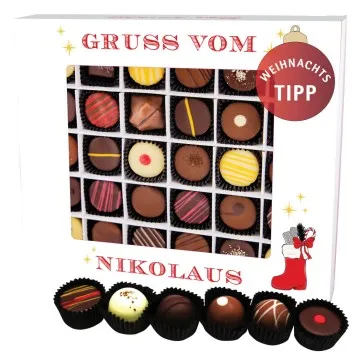 Gruß vom Nikolaus XXL (Pralinenbox) - Manufaktur Pralinen Weihnachten Geschenk handmade teils mit Alkohol aus Edelkakao Schokolade (360g)