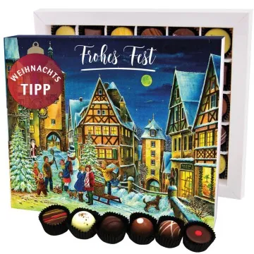 Frohes Fest Snowman Rothenburg XXL (Pralinenbox) - Manufaktur Pralinen Weihnachten Geschenk handmade ohne Alkohol aus Edelkakao Schokolade (360g)