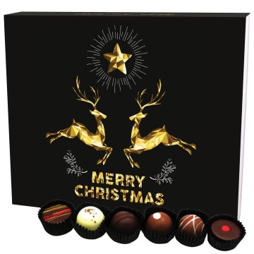 30er Pralinen-Mix handgemacht, ohne Alkohol (360g) - Merry Christmas, Goldene Elche (Pralinenbox)