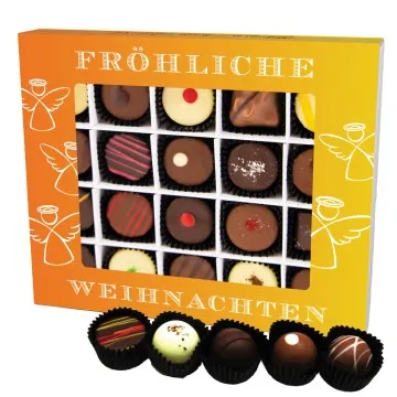 Fröhliche Weihnachten XL (Pralinenbox) - Manufaktur Pralinen Weihnachten Geschenk handmade teils mit Alkohol aus Edelkakao Schokolade (240g)