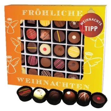 Fröhliche Weihnachten XXL (Pralinenbox) - Manufaktur Pralinen Weihnachten Geschenk handmade teils mit Alkohol aus Edelkakao Schokolade (360g)