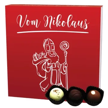 Vom Nikolaus L (Pralinenbox) - Manufaktur Pralinen Weihnachten Geschenk handmade ohne Alkohol aus Edelkakao Schokolade (108g)