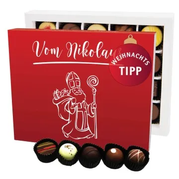 Vom Nikolaus XL (Pralinenbox) - Manufaktur Pralinen Weihnachten Geschenk handmade ohne Alkohol aus Edelkakao Schokolade (240g)