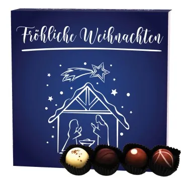 Fröhliche Weihnachten (Pralinenbox) - Manufaktur Pralinen Weihnachten Geschenk handmade ohne Alkohol aus Edelkakao Schokolade (48g)