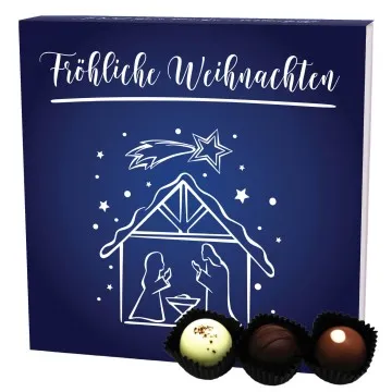 Fröhliche Weihnachten L (Pralinenbox) - Manufaktur Pralinen Weihnachten Geschenk handmade ohne Alkohol aus Edelkakao Schokolade (108g)