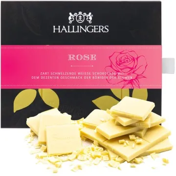 Weiße Edel-Schokolade mit Rose - handmade (90g) - Rose (Tafel-Karton)